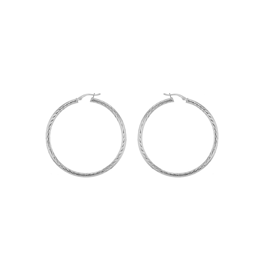 Sterling Silver 50mm Twist Cut Hoop Earrings image 0