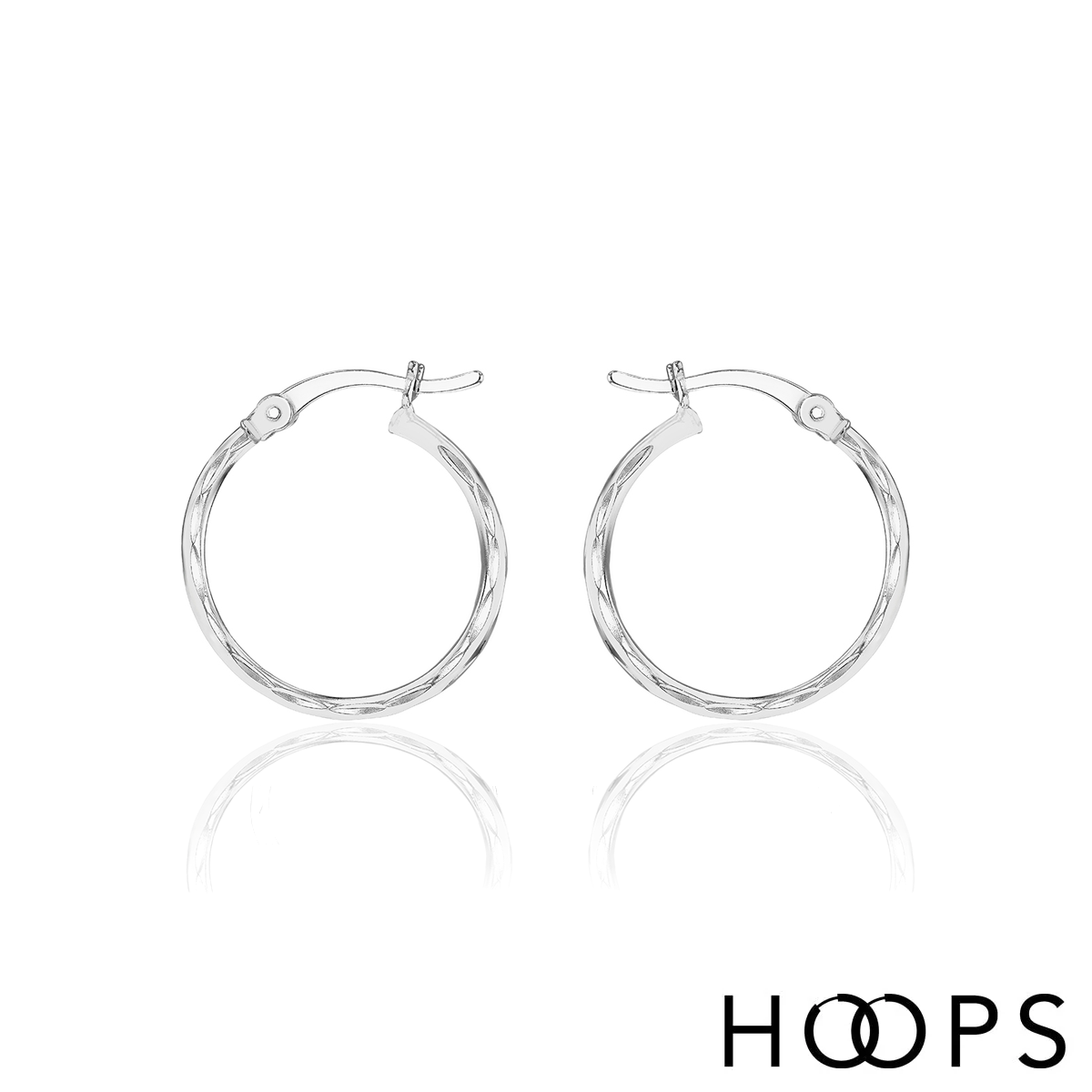 Sterling Silver 20mm Diamond Cut Hoop Earrings image 0