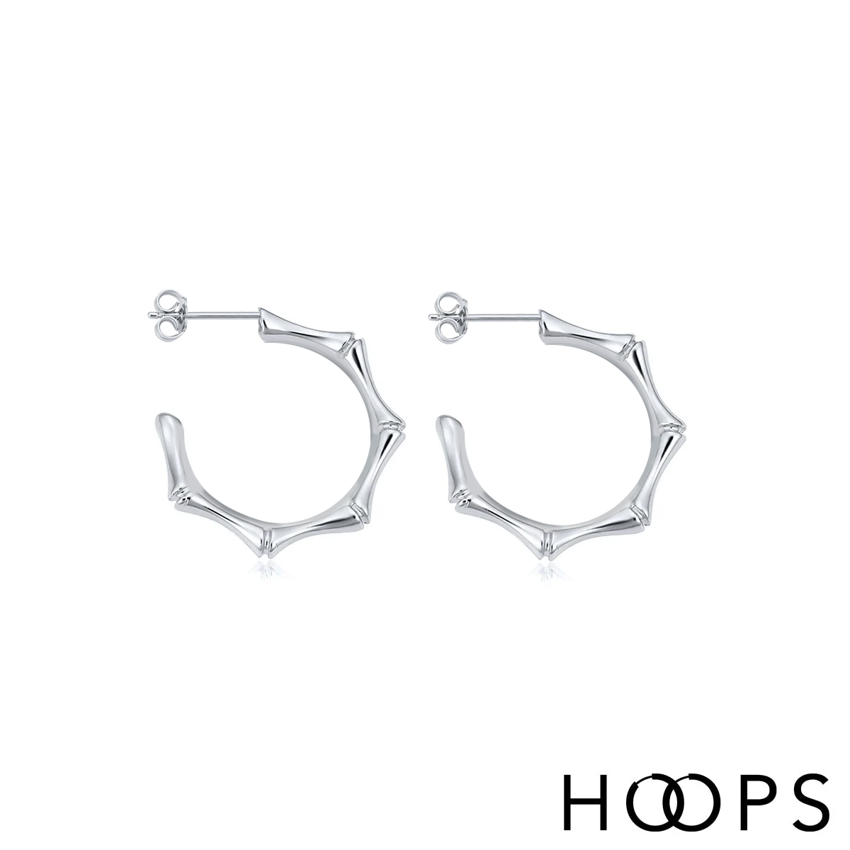 Sterling Silver 30mm Half Hoop Bamboo Design Earrings image 0