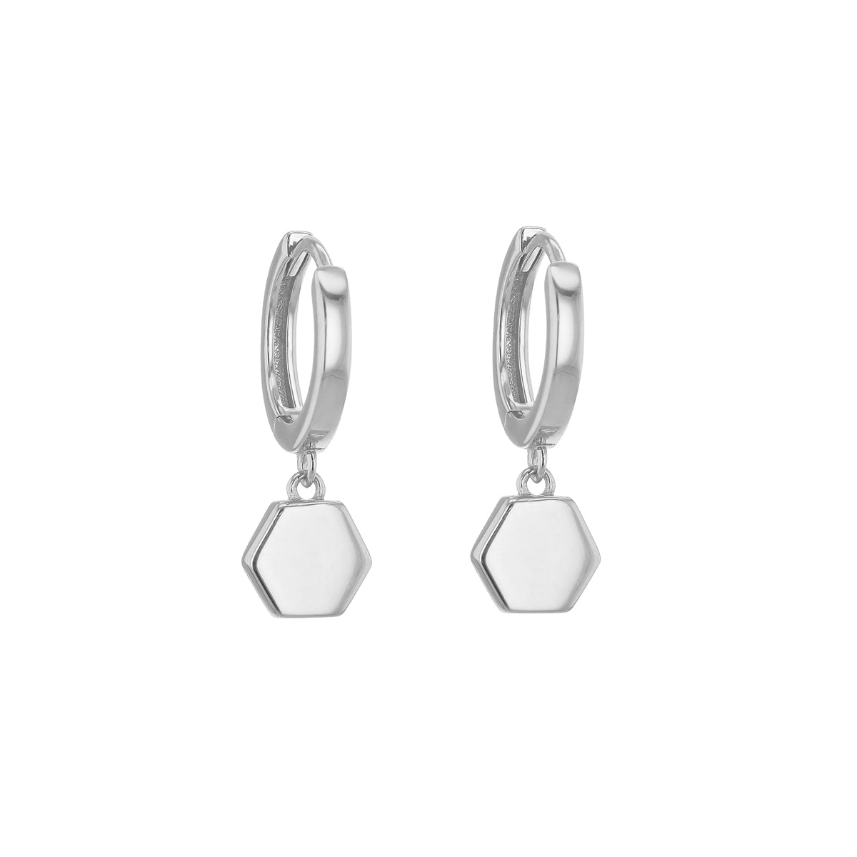 Sterling Silver Hex Drop Huggies image 0