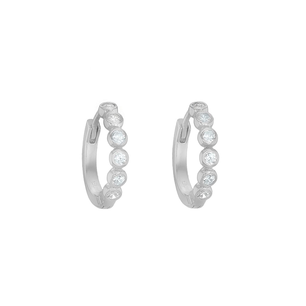 Silver 14mm Rubover Six Stone Huggies image 0
