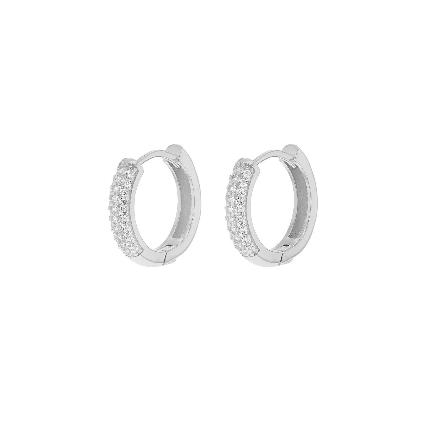 Silver 13mm Stone Set Huggies Hoops image 0