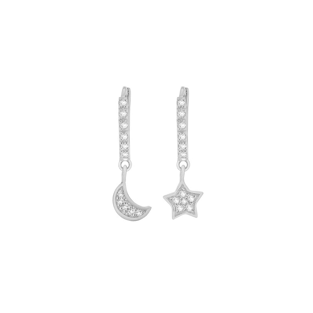Sterling Silver Stone Set Star and Moon Hoop Earrings image 0