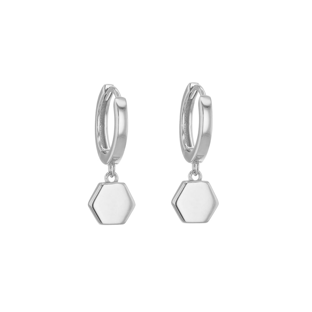 Sterling Silver Hex Drop Huggies image 0
