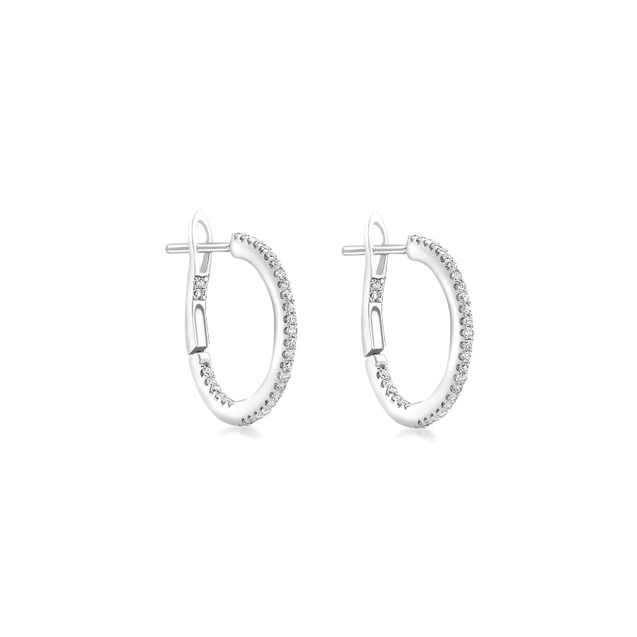9ct White Gold 14mm Diamond Set Hoop Earrings image 0