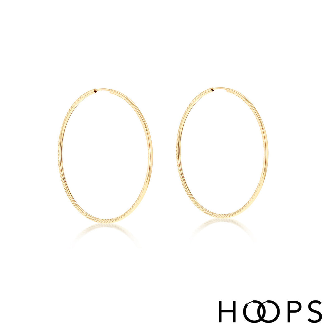 9ct Yellow Gold Faceted 42mm Hoop Earrings