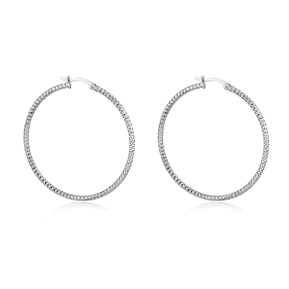Sterling Silver Thick 50mm Forever Bead Hoop Earrings image 0