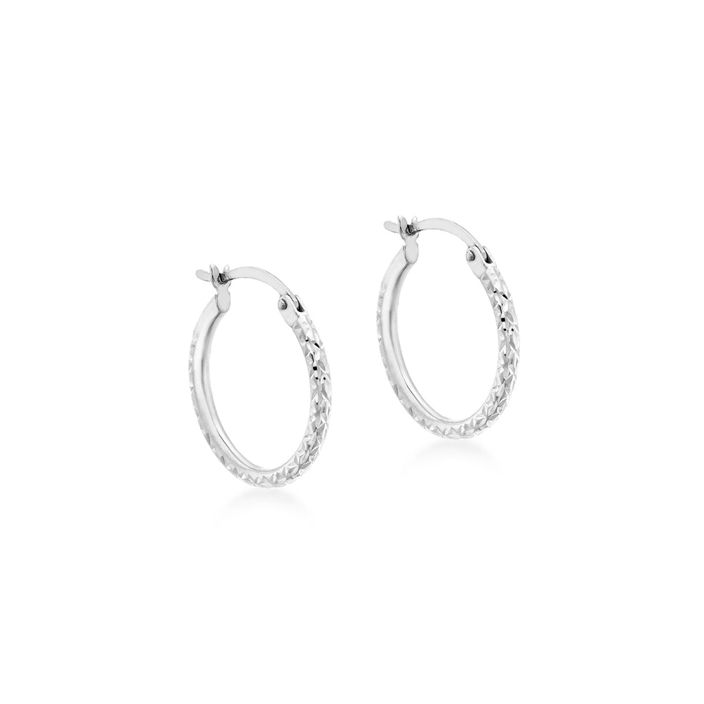 18ct White Gold Luxury Diamond Cut 18mm Hoops image 2