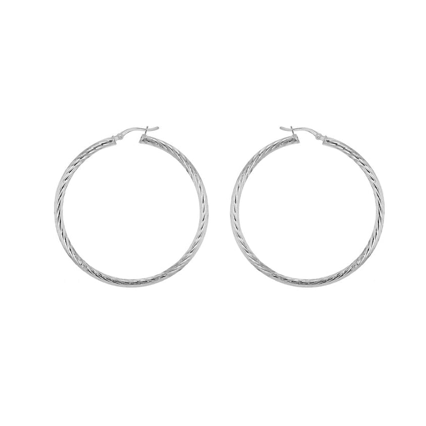 Sterling Silver 50mm Twist Cut Hoop Earrings image 0