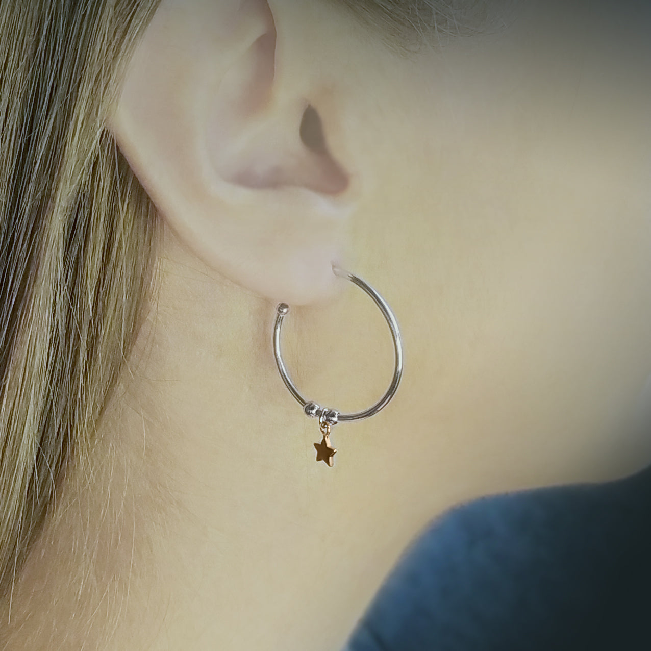 Sterling Silver Star Drop Hoop Earrings image 1