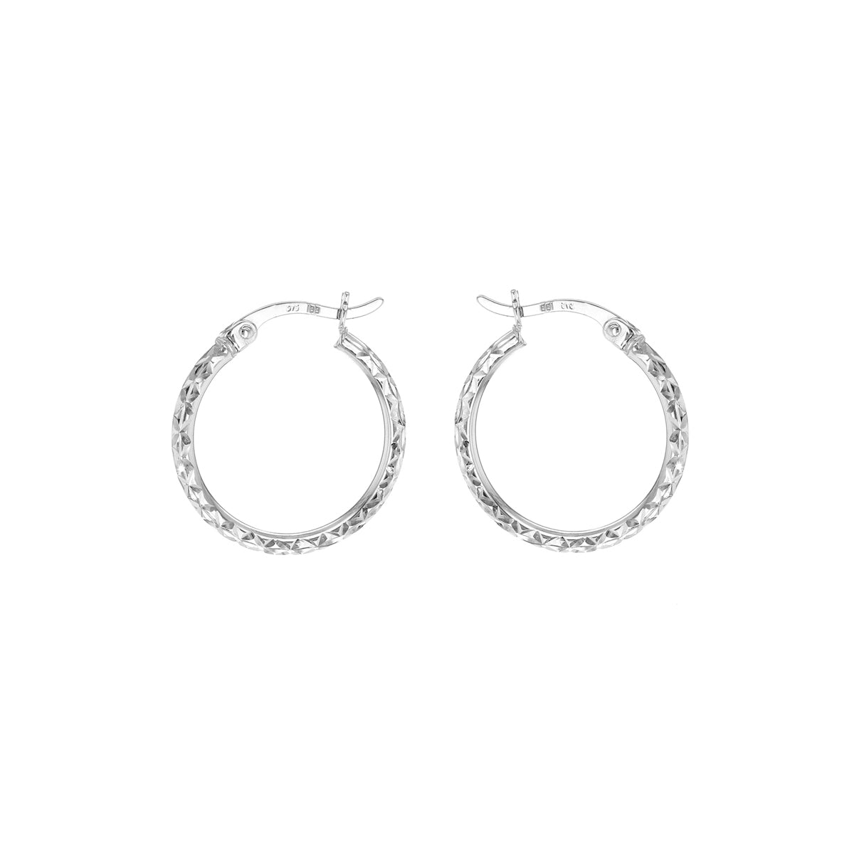18ct White Gold Luxury Diamond Cut 18mm Hoops image 0