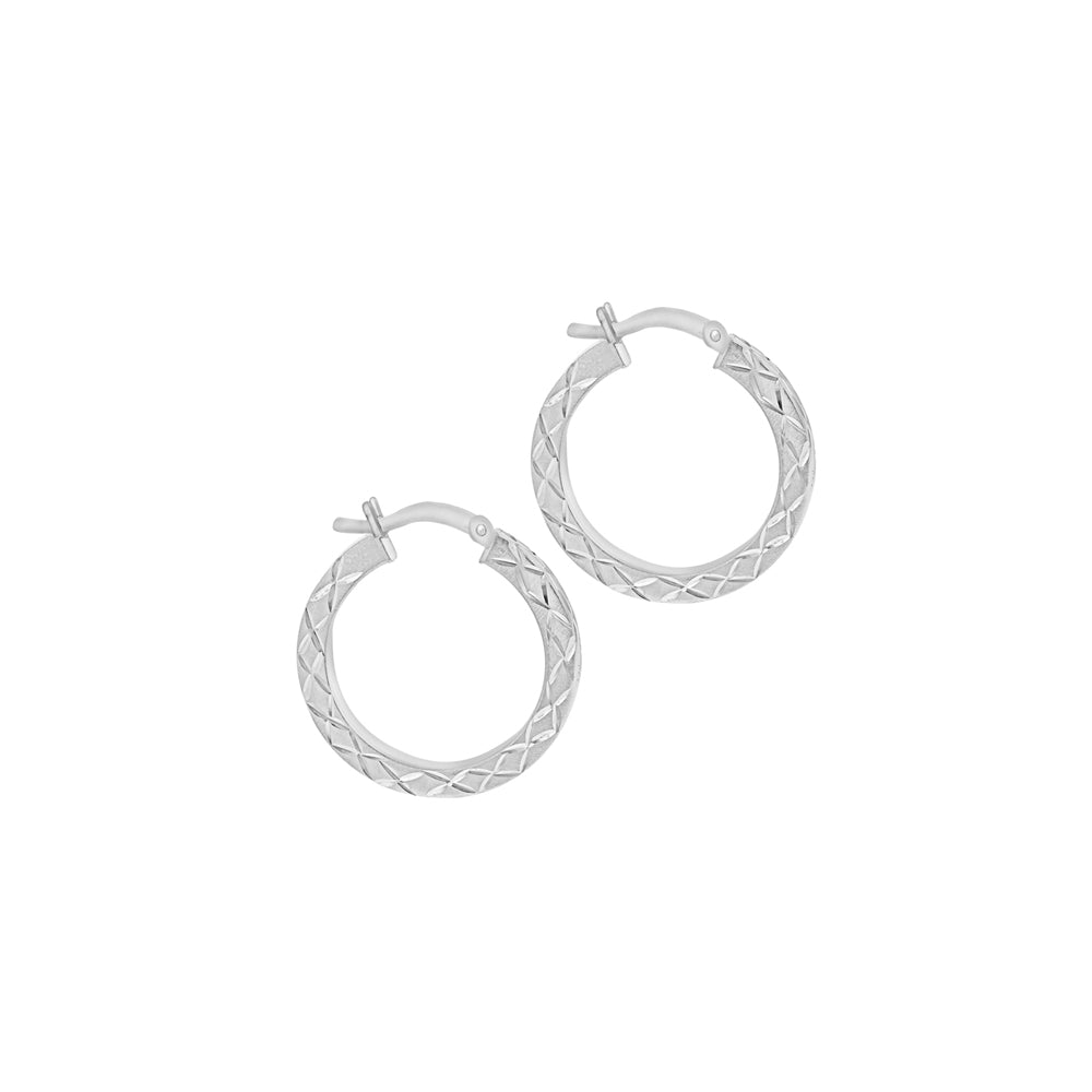 Silver Diamond Cut Satin Creole Hoops image 1
