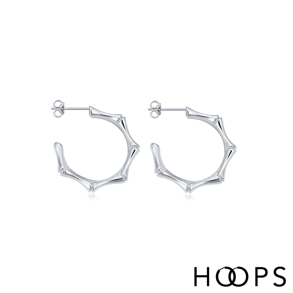 Sterling Silver 30mm Half Hoop Bamboo Design Earrings image 0