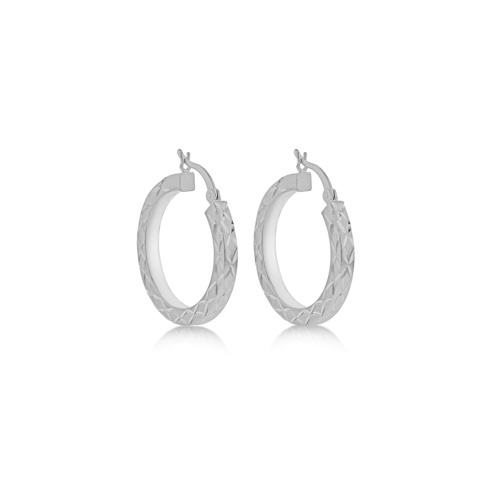 Silver Diamond Cut Satin Creole Hoops image 3