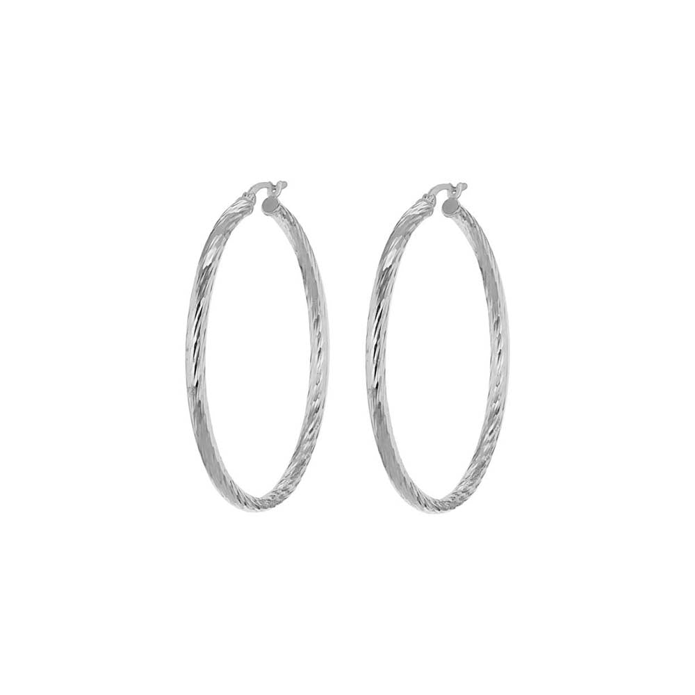 Sterling Silver 50mm Twist Cut Hoop Earrings image 1