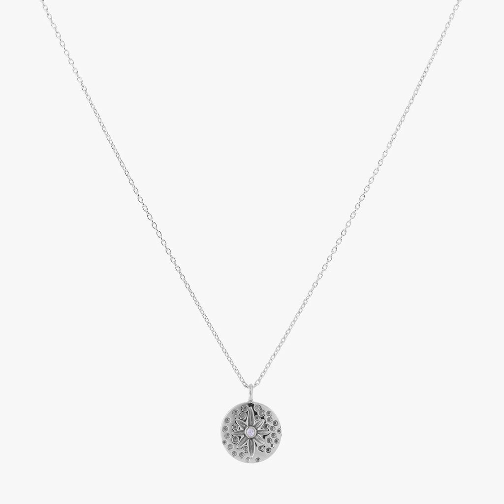 Sterling Silver Floral Disc Necklace - Adjustable Chain