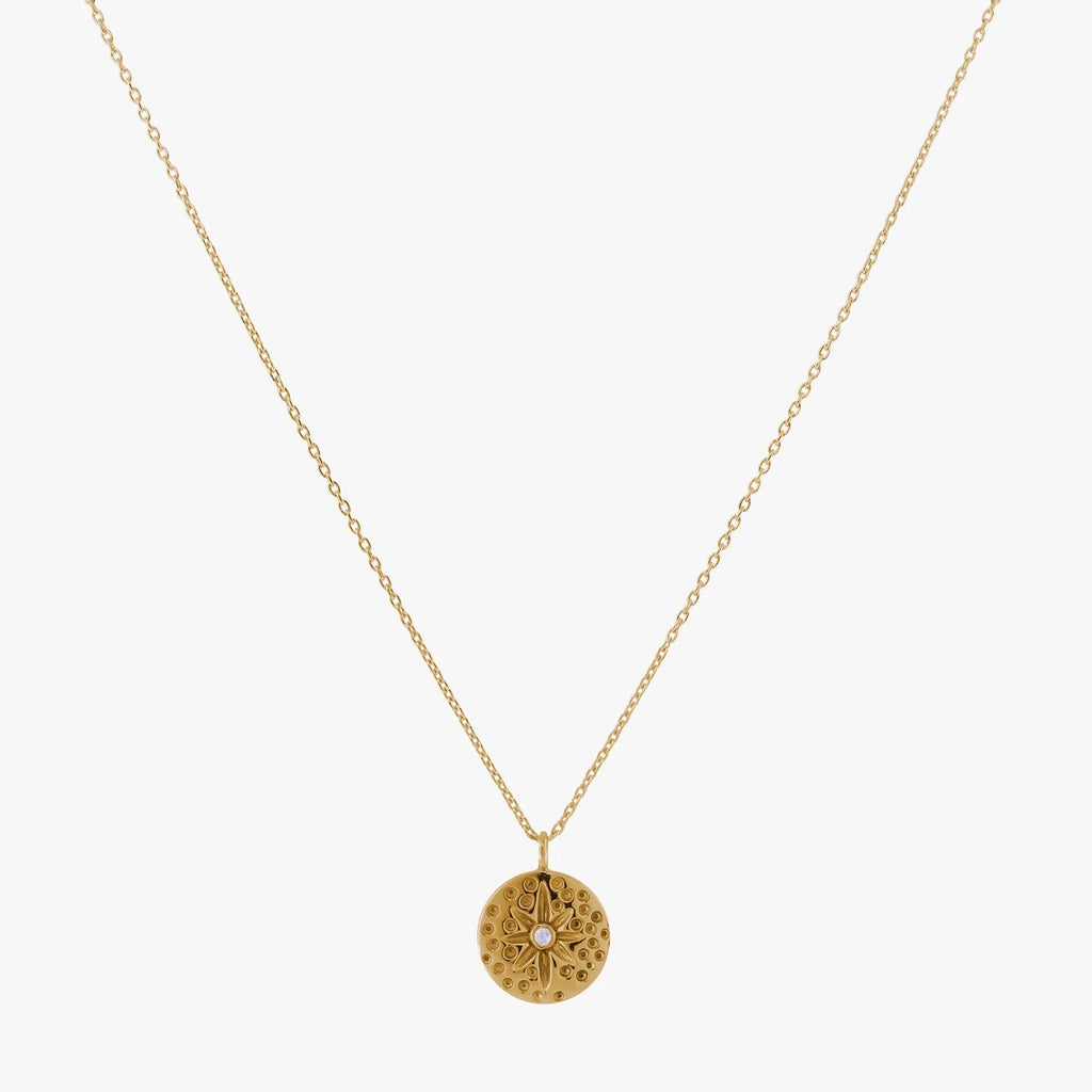 Yellow Gold Vermeil Floral Disc Necklace - Adjustable Chain