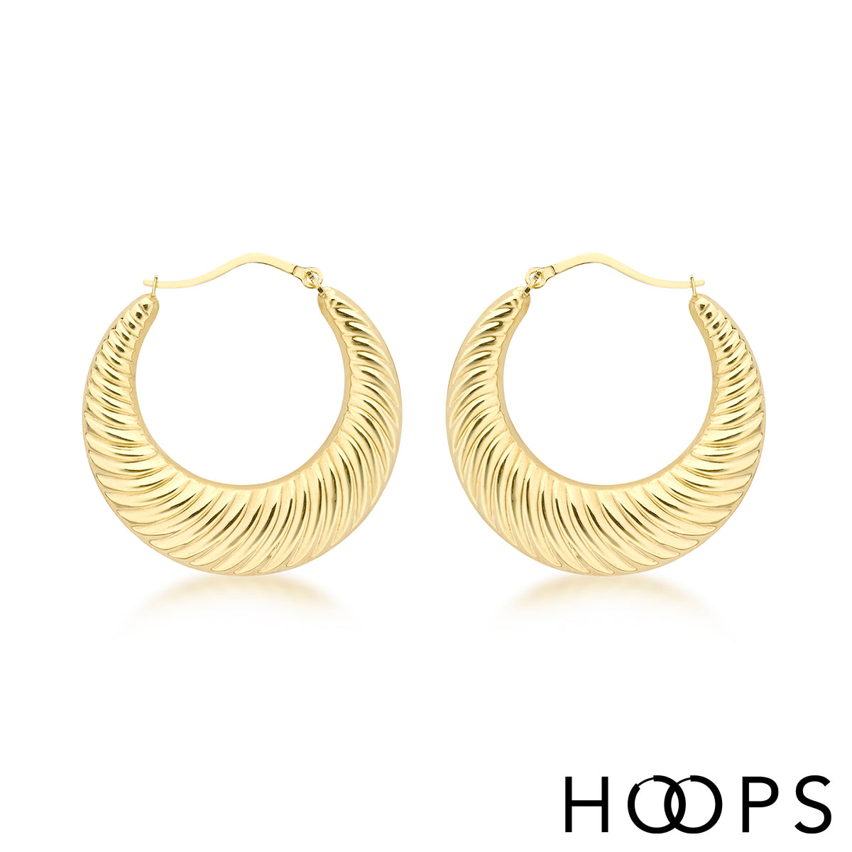 9ct Yellow Gold Ribbed Design Hoop Earrings image 0