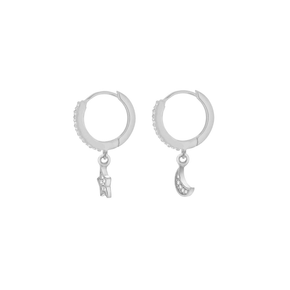 Sterling Silver Stone Set Star and Moon Hoop Earrings image 2