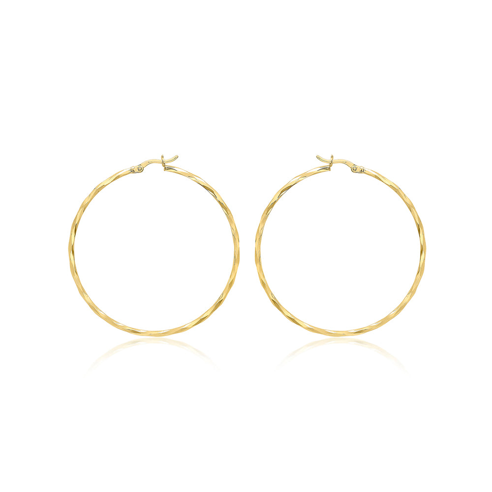 9ct Yellow Gold 48mm Diamond Cut Hoop Earrings image 0