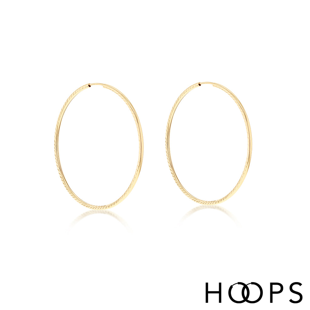 9ct Yellow Gold Faceted 42mm Hoop Earrings image 0