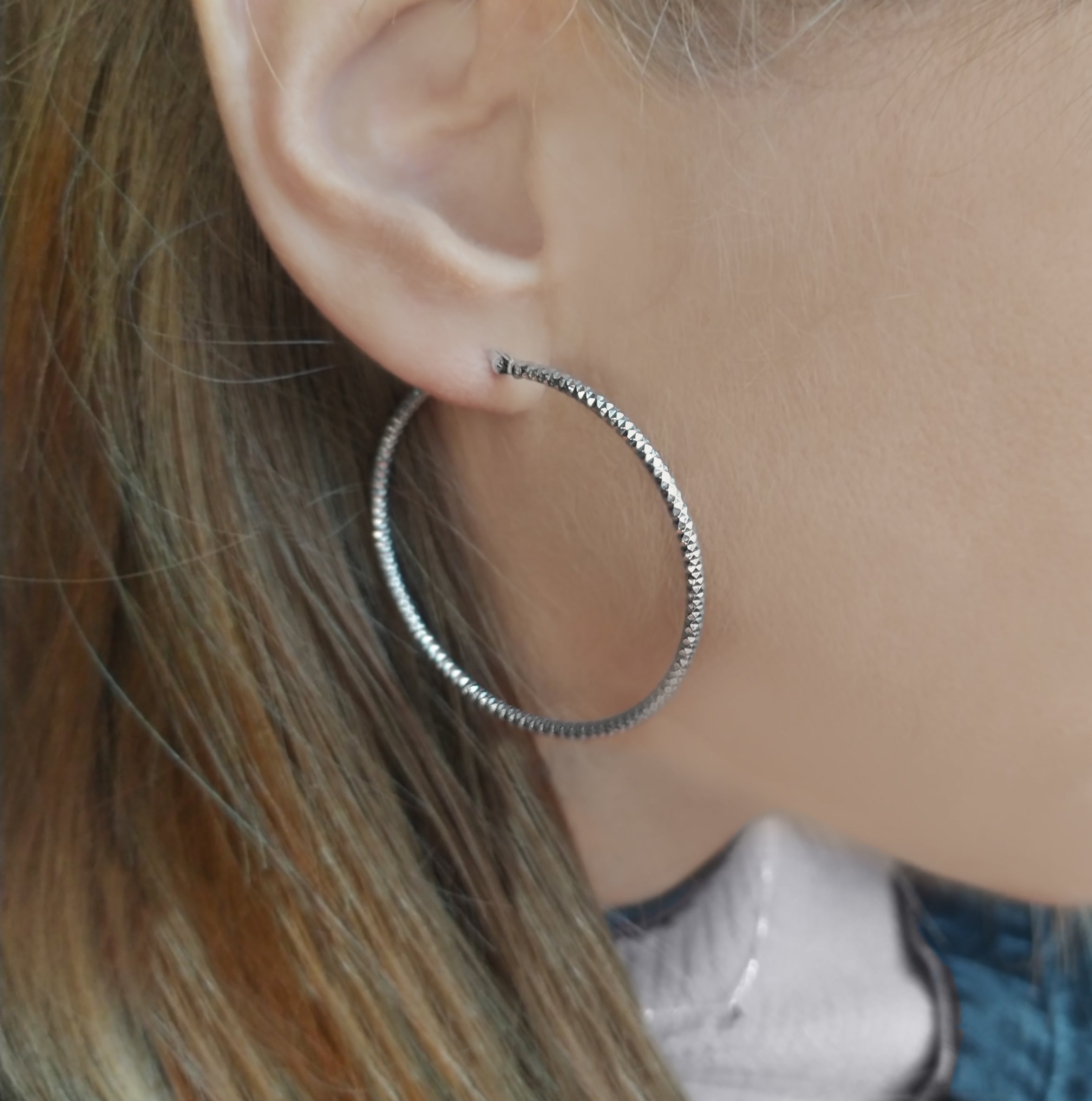 Sterling Silver 45mm Forever Bead Hoop Earrings image 1