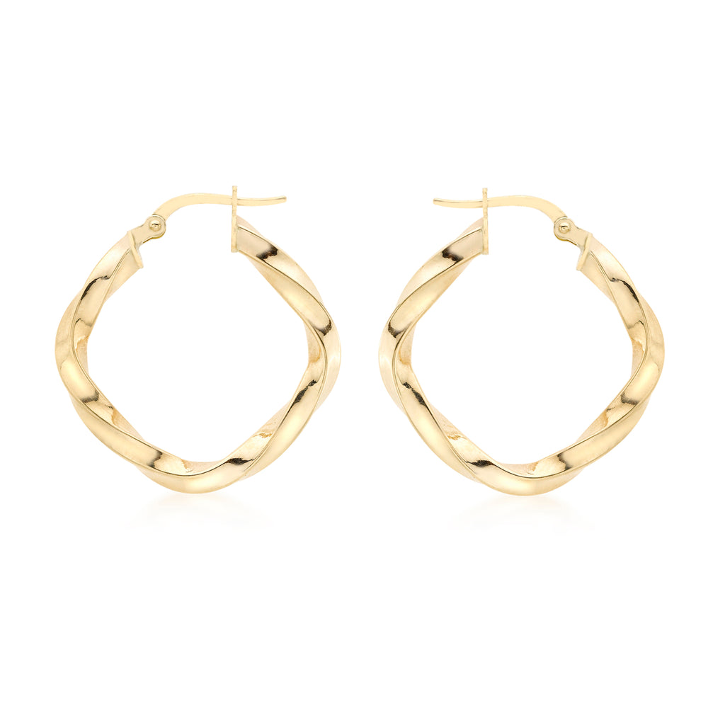 9ct Yellow Gold 23mm Twist Square Creole Earrings image 0