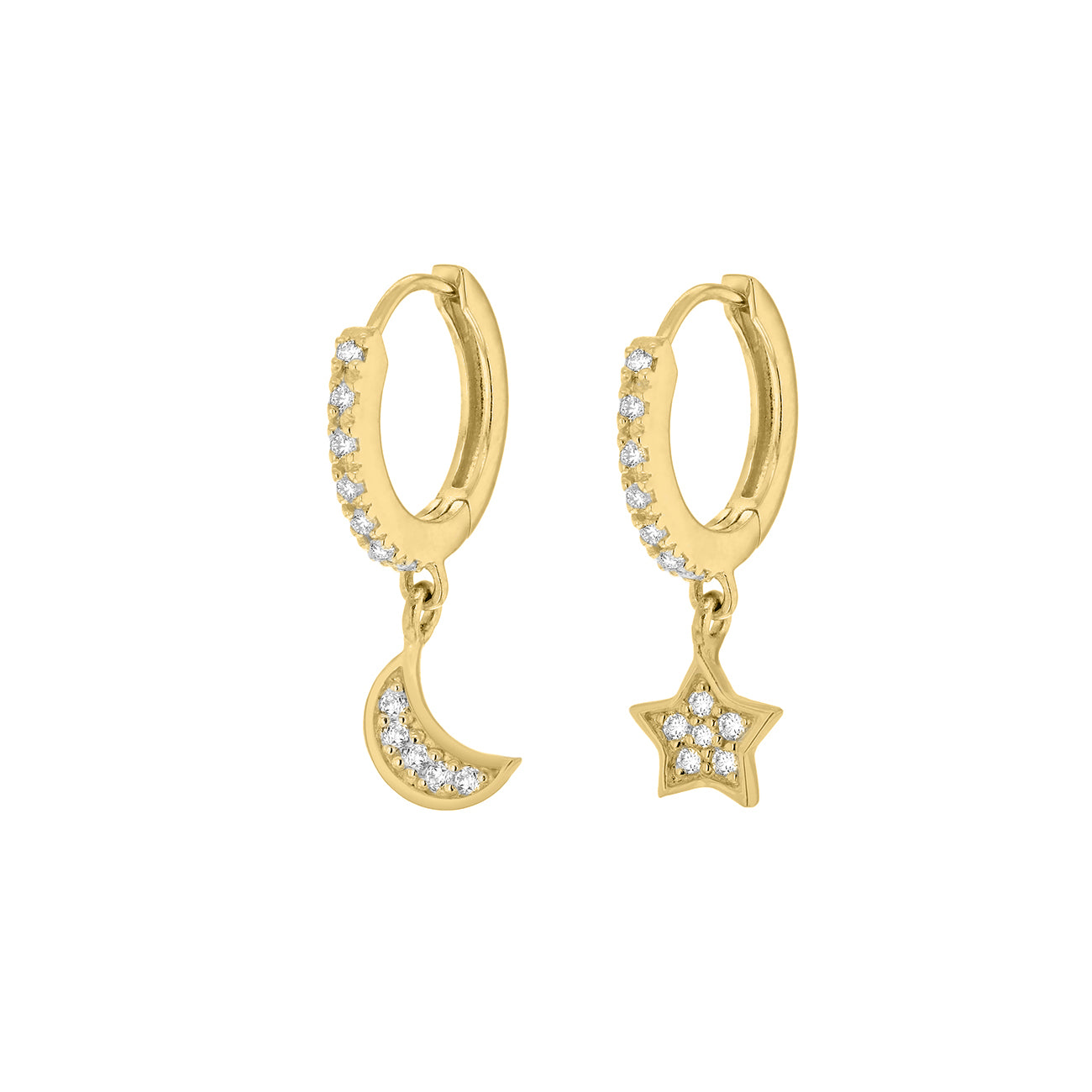 Gold Vermeil Stone Set Star and Moon Hoop Earrings image 0