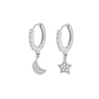 Sterling Silver Stone Set Star and Moon Hoop Earrings image 1