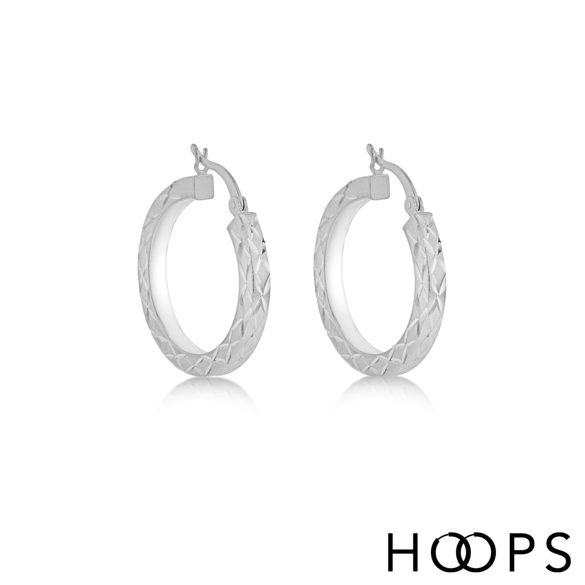 Silver Diamond Cut Satin Creole Hoops image 0