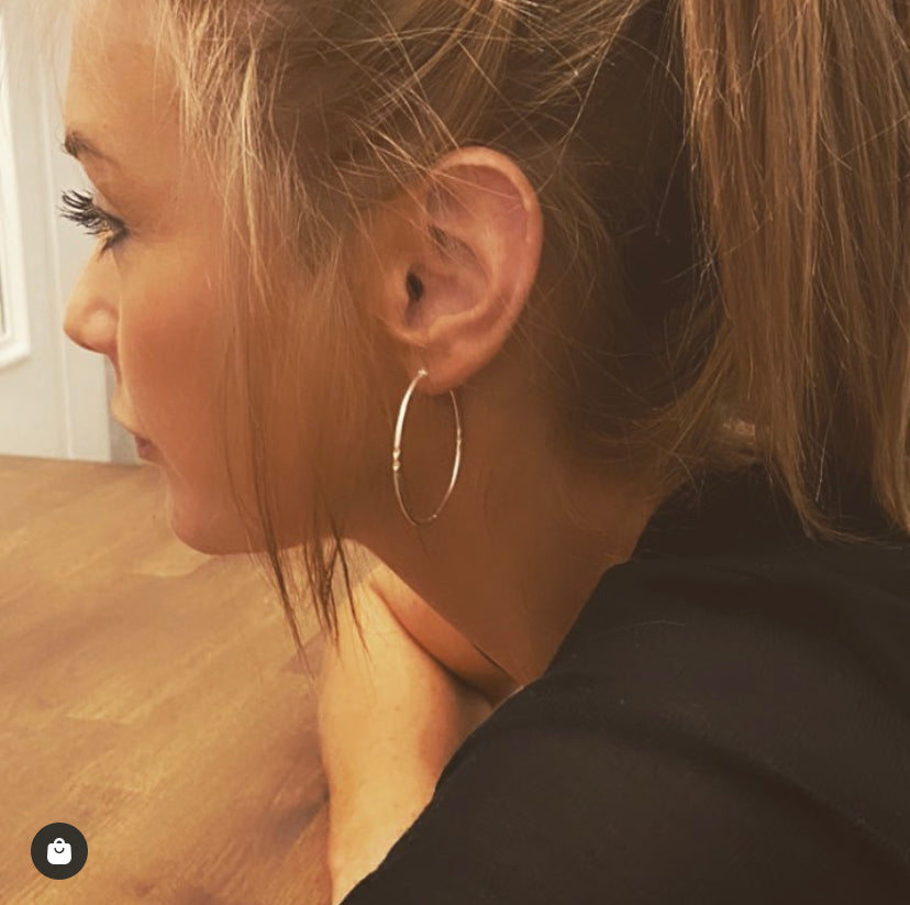 Sterling Silver 40mm Patterned Hoop Earrings image 1