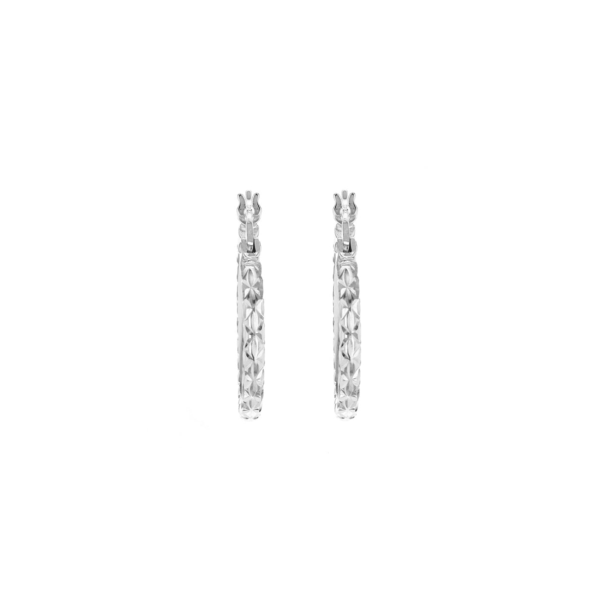 18ct White Gold Luxury Diamond Cut 18mm Hoops image 1