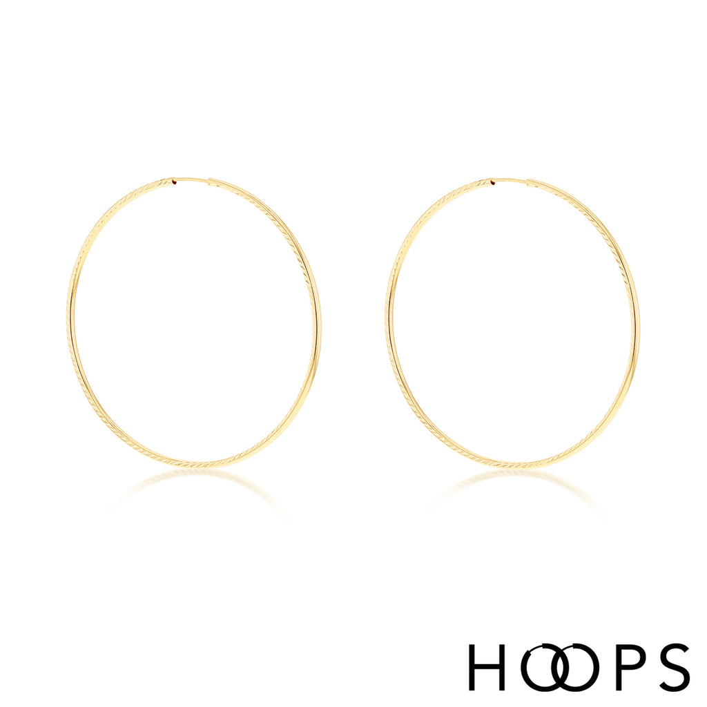 9ct Yellow Gold Faceted 52mm Hoop Earrings image 0
