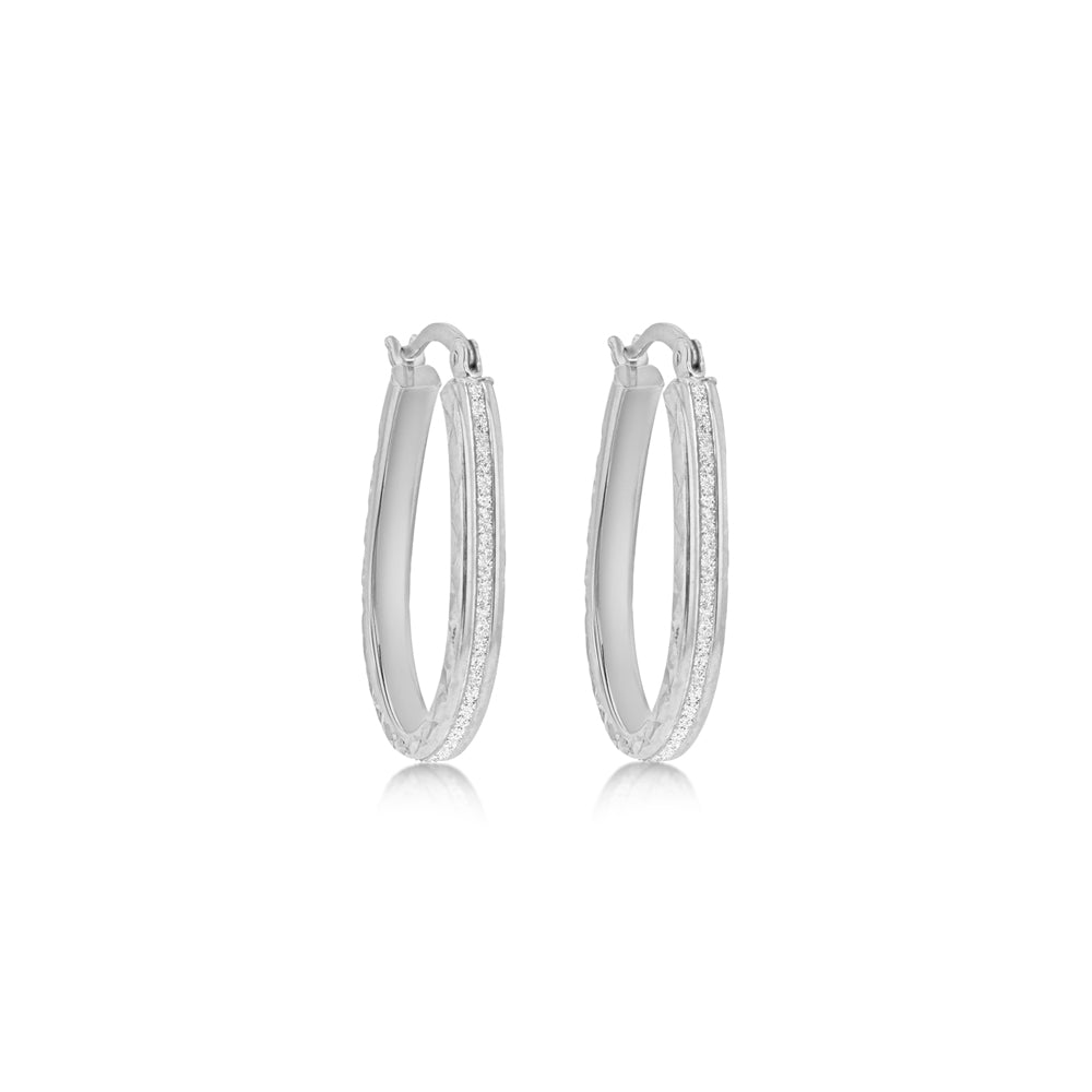 Sterling Silver Stardust Creole Oval Hoops image 0