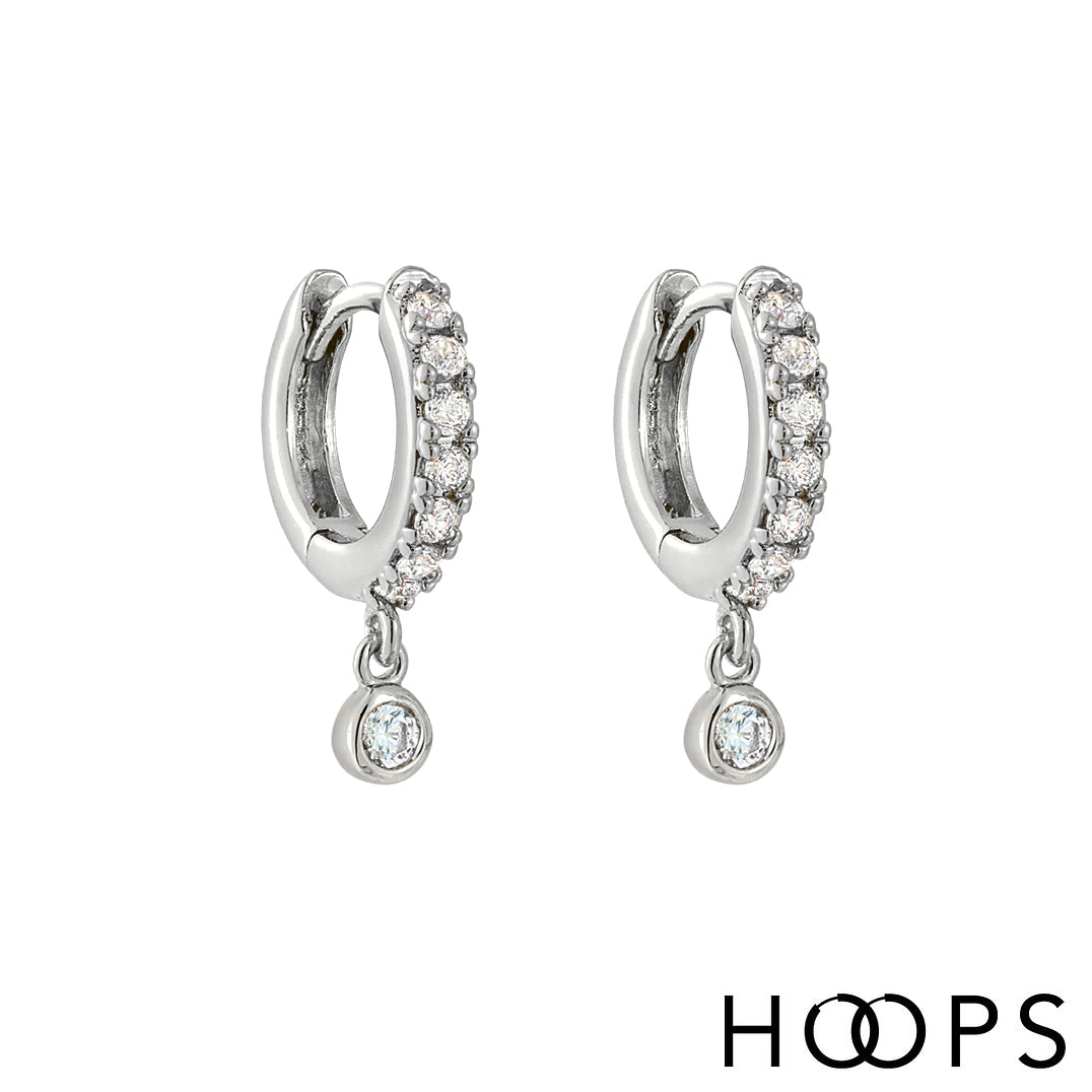 Sterling Silver Mini Stone Set Dini Drop Huggies image 0