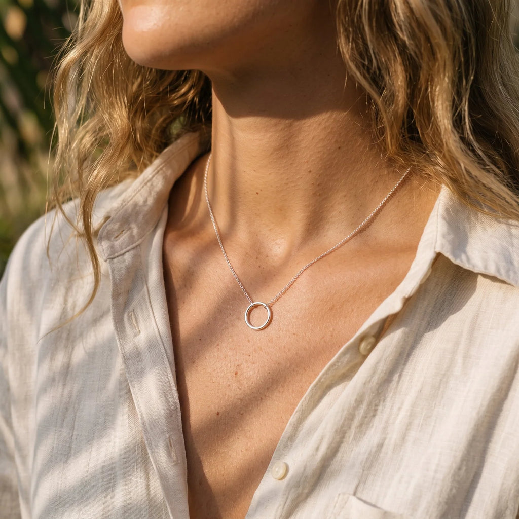 Sterling Silver Circle Necklace - Adjustable Chain