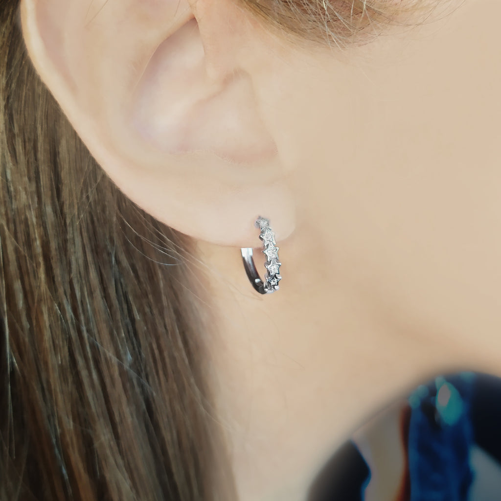 Sterling Silver Stars Huggie Hoop Earrings image 1