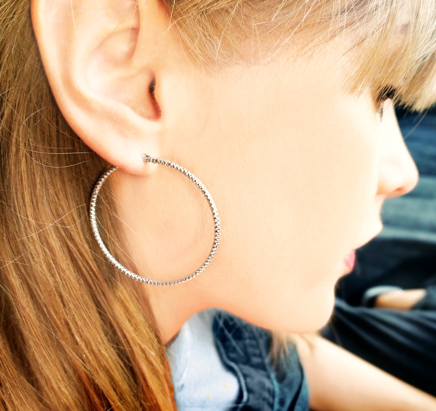 Sterling Silver Thick 50mm Forever Bead Hoop Earrings image 1