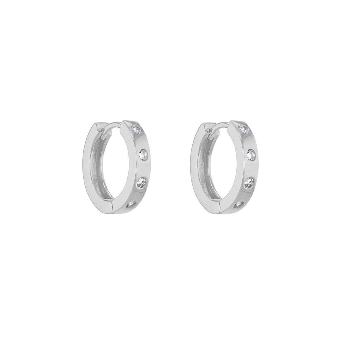Silver 14mm Inset Four Stone Huggies image 0