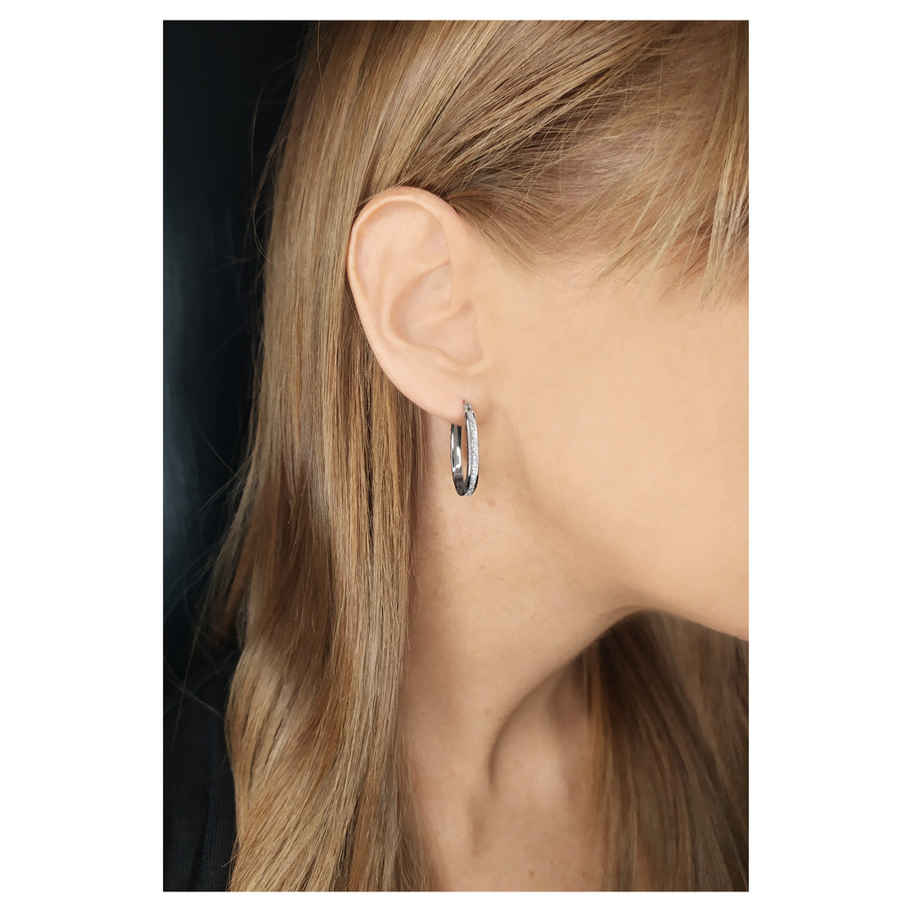 Sterling Silver Stardust Creole Oval Hoops image 3