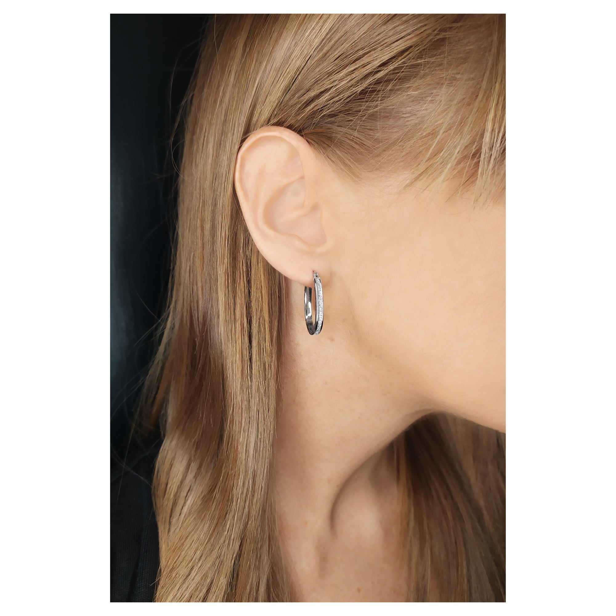 Sterling Silver Stardust Creole Oval Hoops image 3