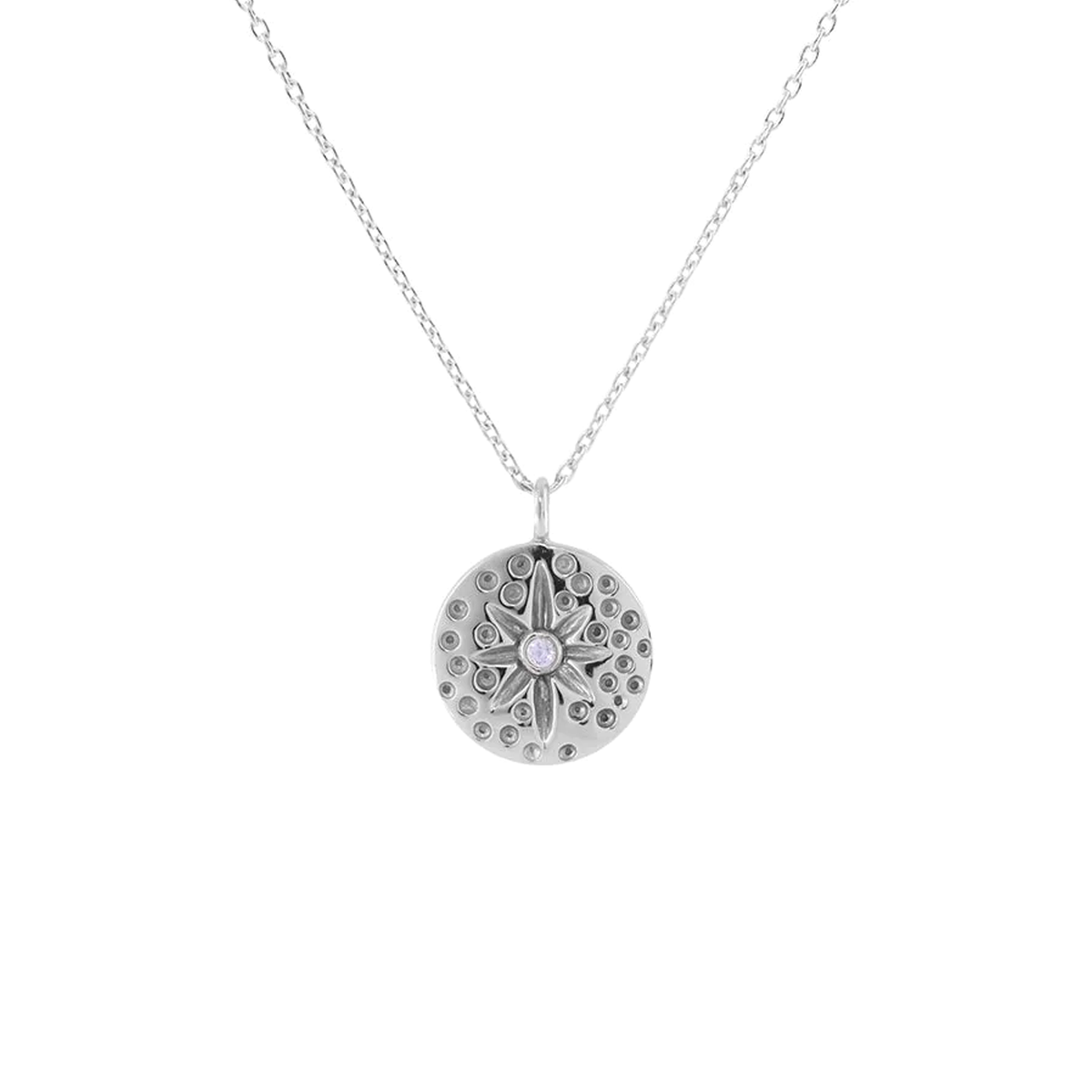 Sterling Silver Floral Disc Necklace - Adjustable Chain