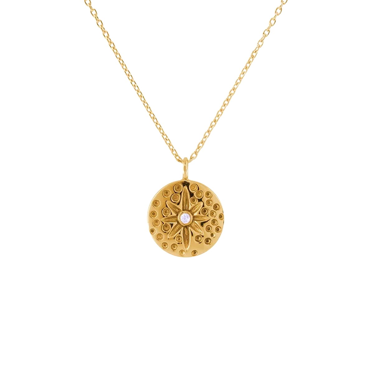Yellow Gold Vermeil Floral Disc Necklace - Adjustable Chain