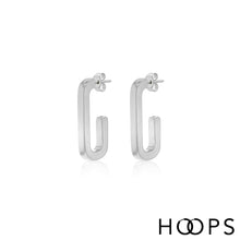 Load image into Gallery viewer, Silver Jasper Rectangular 25mm Hoop Earrings
