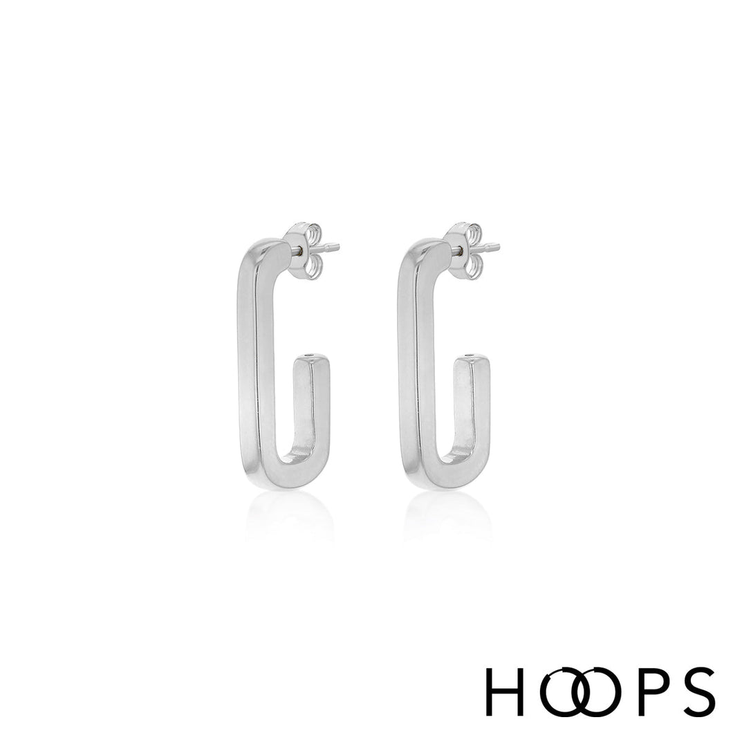 Silver Jasper Rectangular 25mm Hoop Earrings