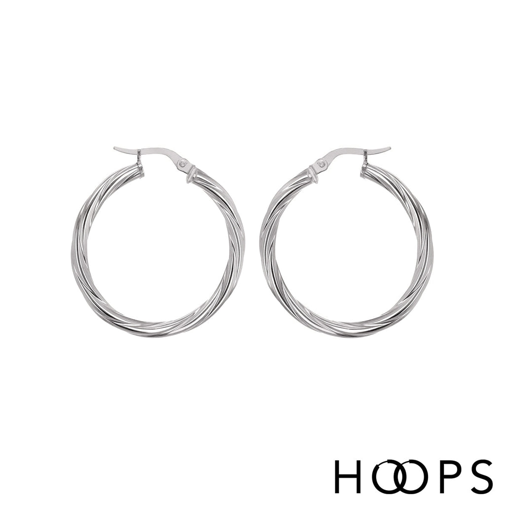 Sterling Silver 30mm Signature Silver Twist Hoops