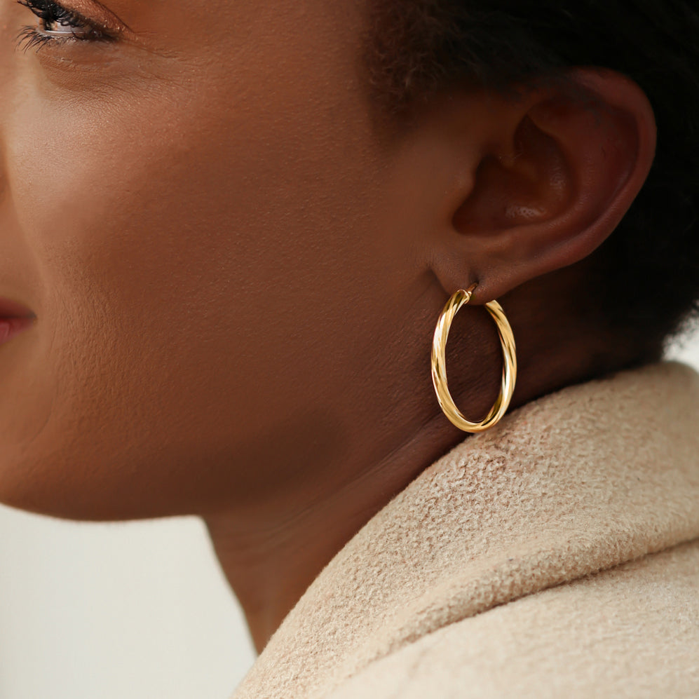 Sterling Silver 30mm Signature Silver Twist Hoops