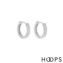Load image into Gallery viewer, Elly Pavé Silver Huggy Hoops
