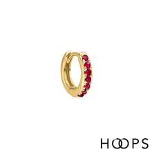 Load image into Gallery viewer, Mini Ruby Silver Clicker Huggy Hoop Earring
