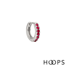 Load image into Gallery viewer, Mini Ruby Clicker Huggy Hoop Earring
